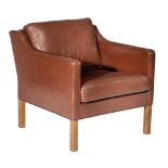 A brown leather armchair by Borge Mogensen for Ed Fredericia Stolefabrik, 1970, H 75 - W 71 cm