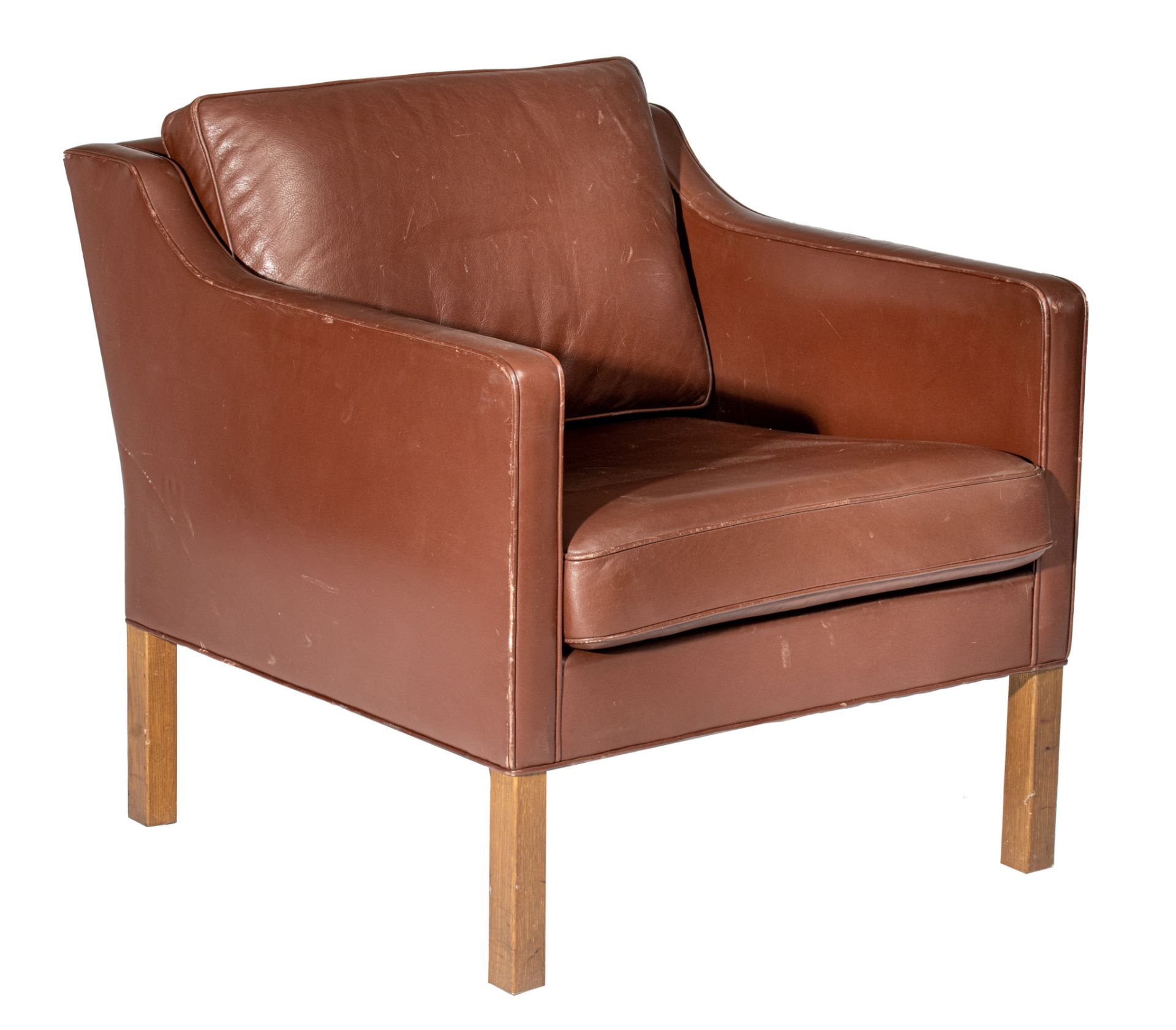 A brown leather armchair by Borge Mogensen for Ed Fredericia Stolefabrik, 1970, H 75 - W 71 cm