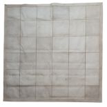 'Le Qr', a contemporary linear-shaped white leather carpet, by Michela Curetti, 300 x 300 cm