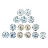 A collection of eleven Chinese blue and white export porcelain dishes, 18thC, dia. 23 cm - added fou