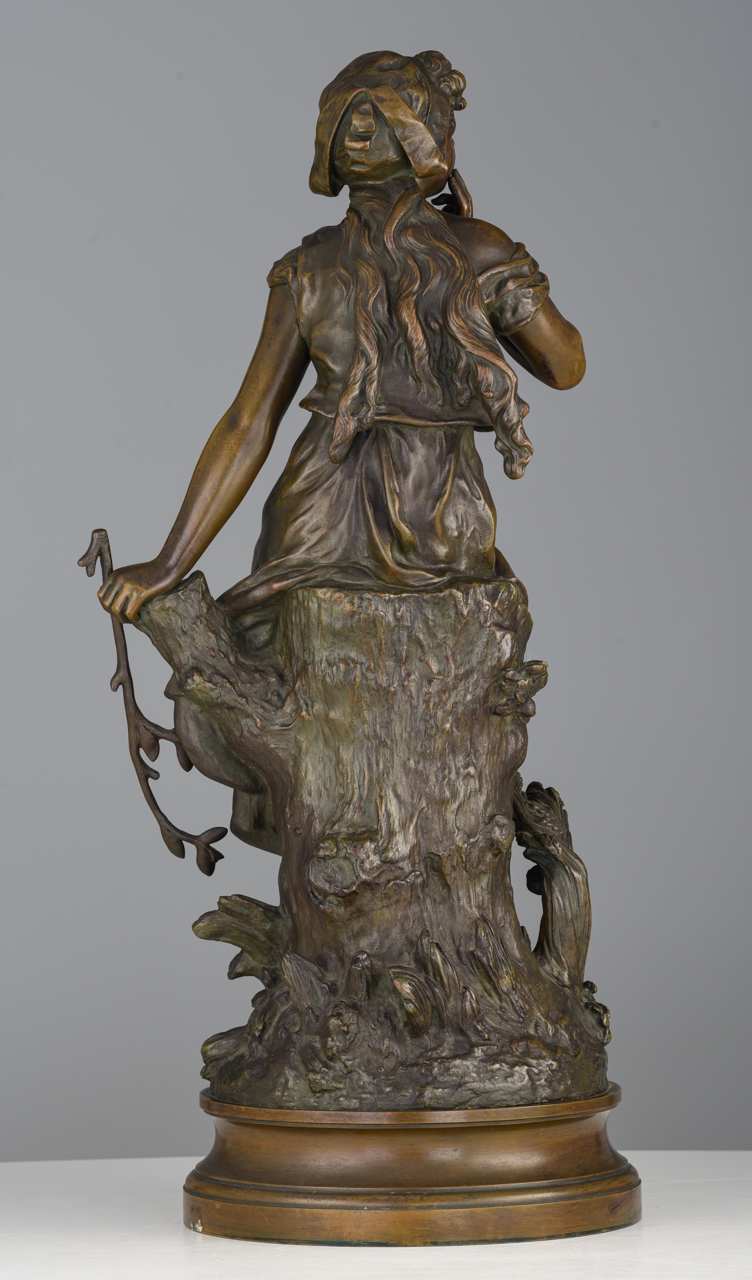 Hippolyte Francois Moreau (1832-1927), 'Chant de l'alouette', patinated bronze, H 58,5 cm - Image 5 of 9