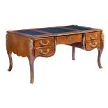 A Louis XV style mahogany veneered bureau plat with gilt bronze mounts, H 80 - W 170 - D 95 cm