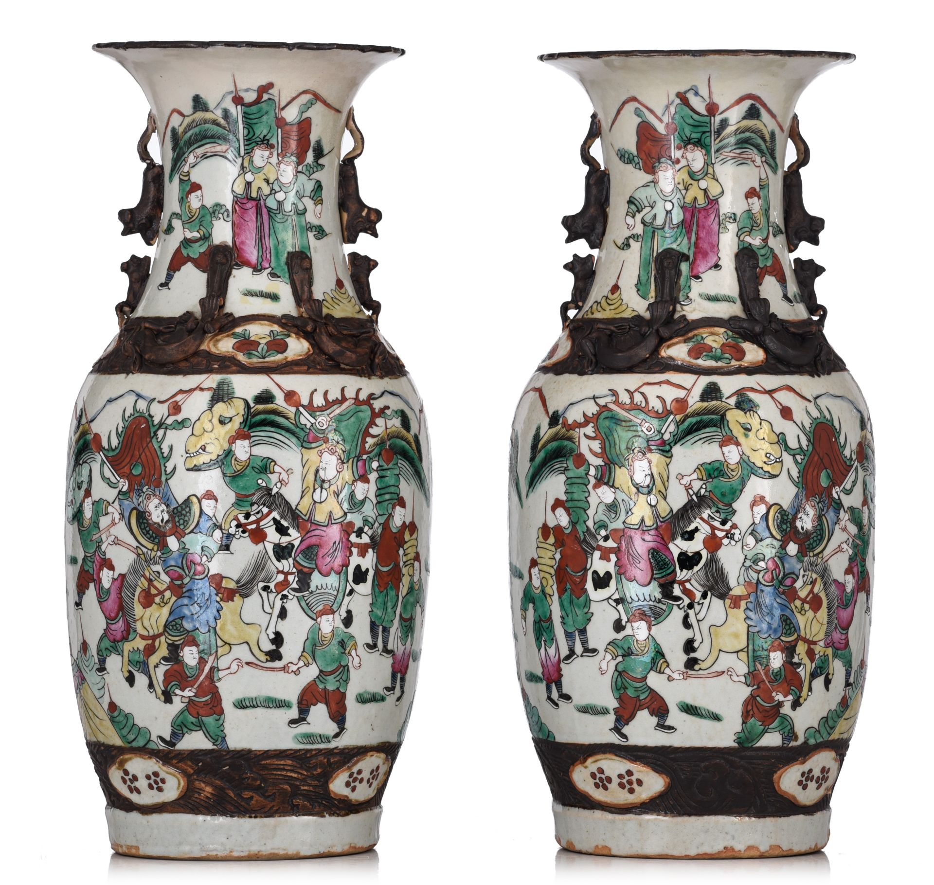 Two Chinese famille rose vases, each with a signed text, Republic period, H 41,5 cm - added a pair o - Image 8 of 14