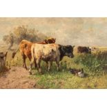 Henri Schouten (ca. 1860-1927), cows near the pond, oil on canvas, 60 x 91 cm