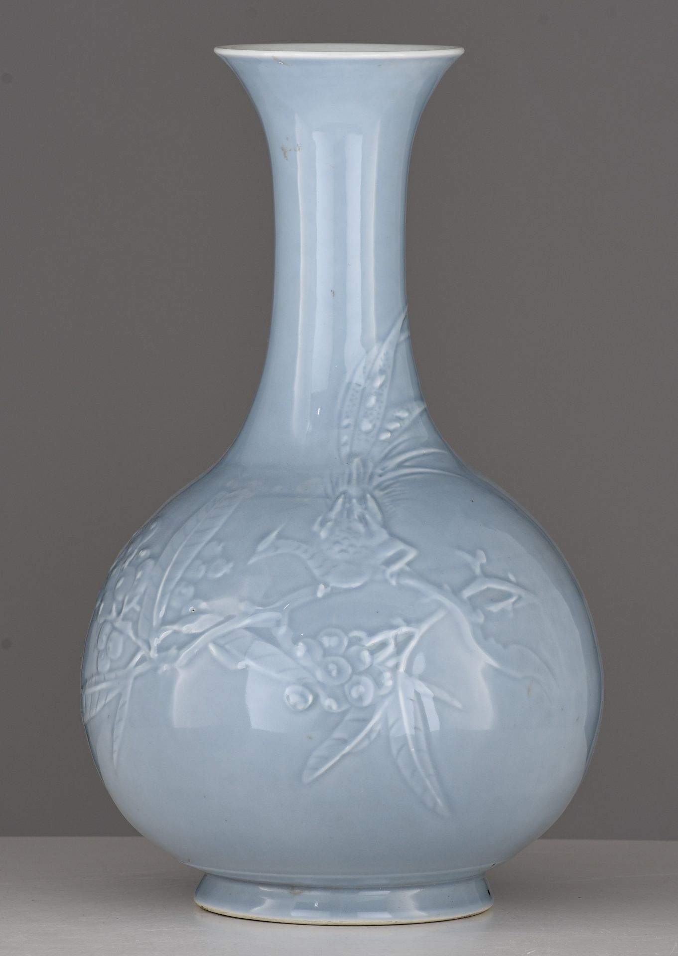 A Chinese flambe-glazed bottle vase, H 30 cm - and a Chinese pale blue ground relief decorated bottl - Image 2 of 15
