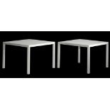 A pair of white coated aluminium T88A design tables by Maarten Van Severen, H 72,5 - W 100 - D 100 c