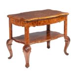 An English side table on baluster feet, burr and walnut veneered, H 70 - W 89 - D 54 cm