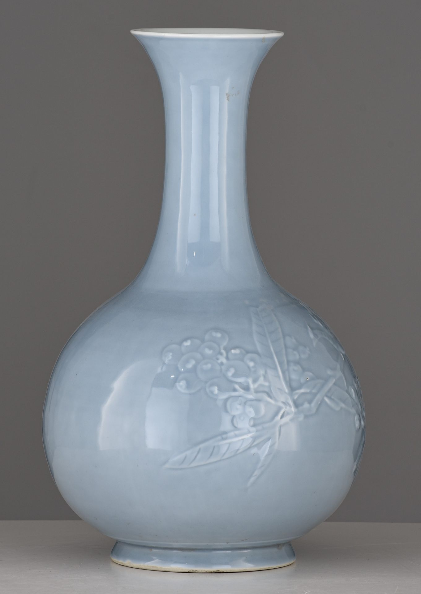 A Chinese flambe-glazed bottle vase, H 30 cm - and a Chinese pale blue ground relief decorated bottl - Image 5 of 15