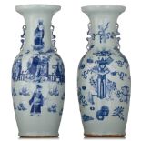 Two Chinese blue and white on celadon ground vases, 19thC, H 61 cm