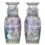 A pair of Chinese famille rose 'Immortals' vases, 19thC, H 58 cm
