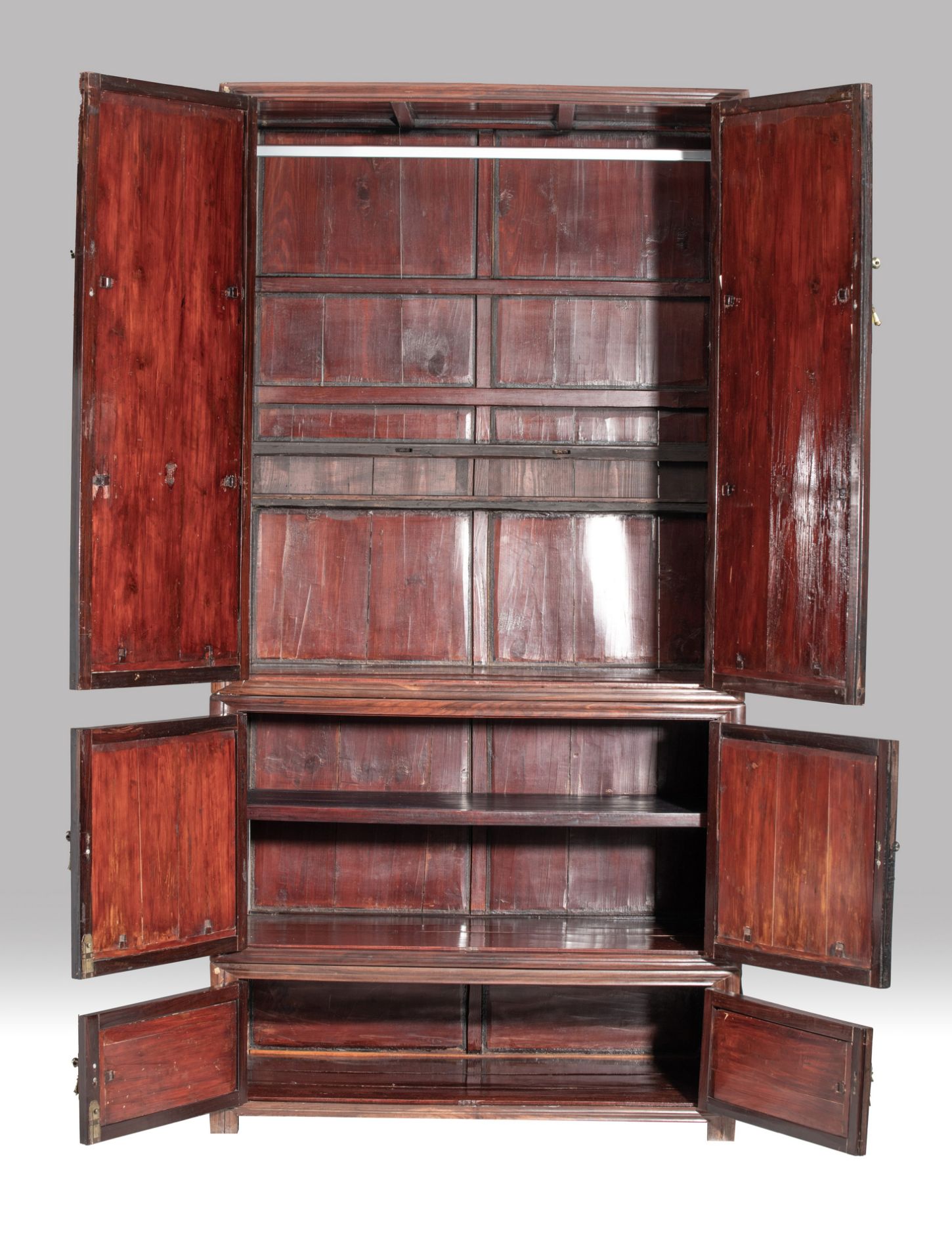 A Chinese hardwood compound cabinet, dingxianggui, Republic period, 118 x 60 cm - H 237 cm - Image 7 of 7