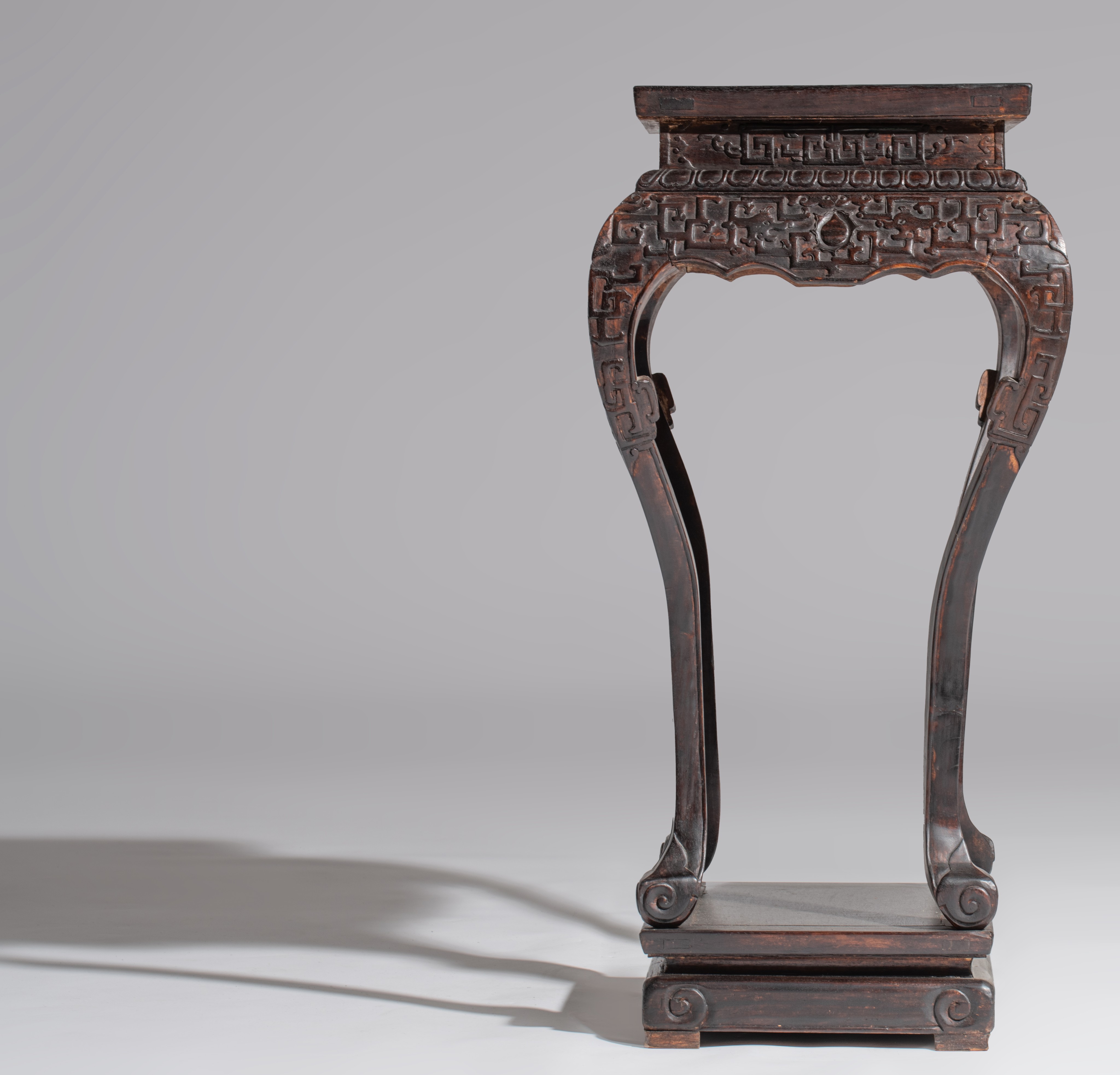A Chinese Ming style carved hardwood rectangular tea table, H cm - Image 4 of 8