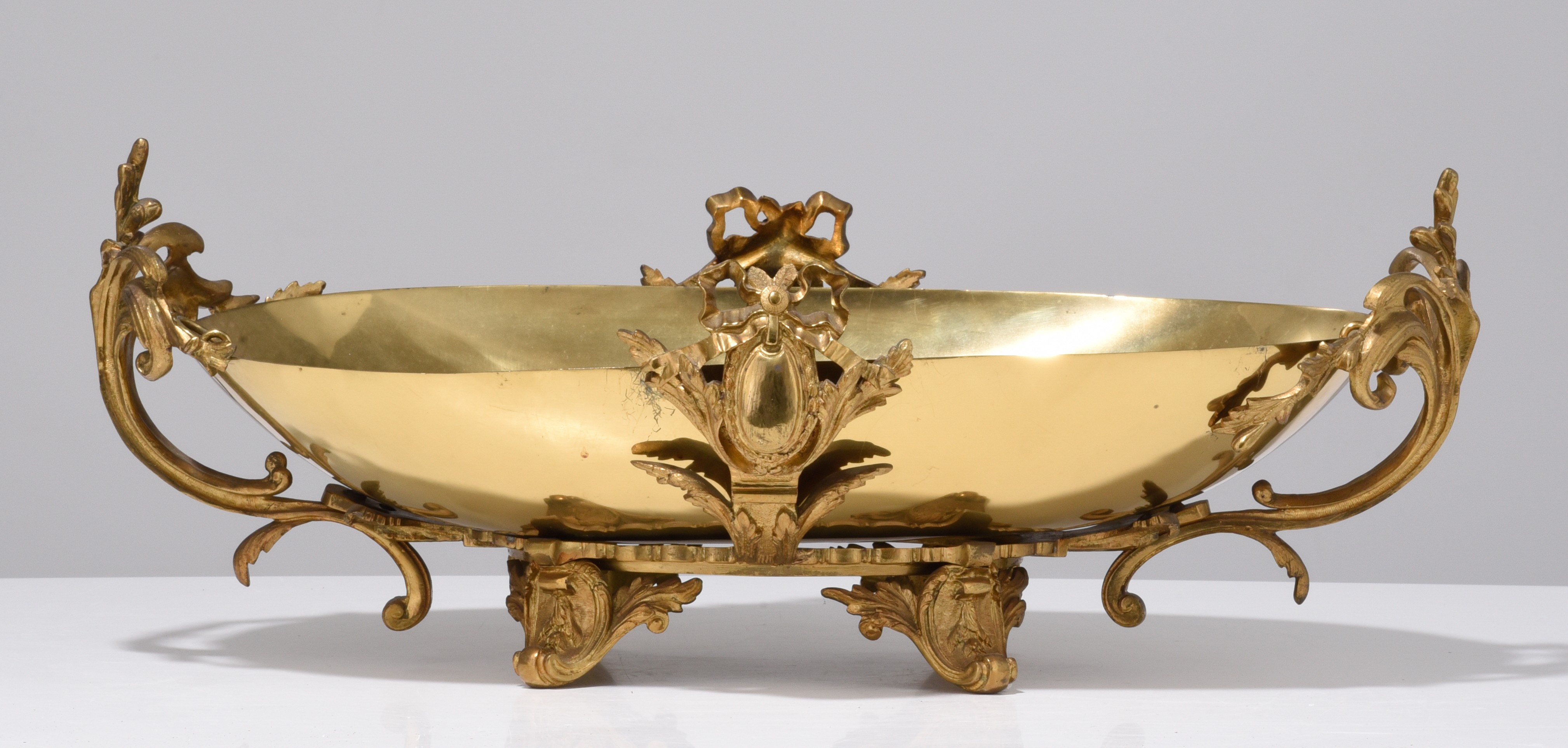 A large pair of Napoleon III gilt bronze candelabras and a matching coupe, H 74 - W 59 cm - Image 5 of 13