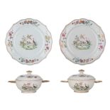 A series of two Chinese famille rose export porcelain tureens and matching dishes, Qianlong period,