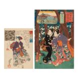 Two Japanese woodblock prints by Kuniyoshi, the first one from the series "famous women", ca. 1847,
