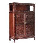 A fine large Chinese hardwood Ming style square corner display cabinet, Liang'ge gui, Total H - W 12