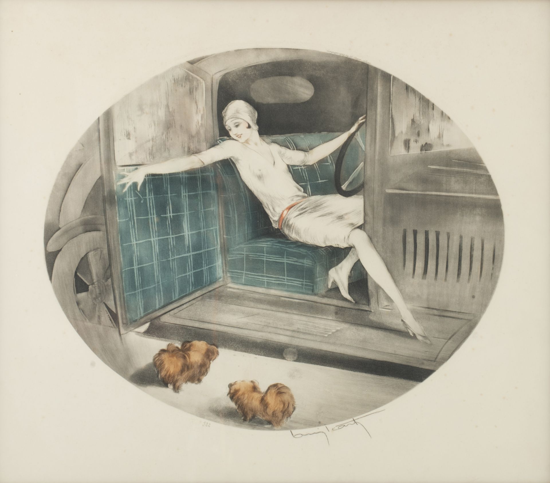 Louis Icart (1888-1950), two Art Deco beauties in a vehicle, 1929, etching and aquatint, 38,5 x 45 c - Image 2 of 11