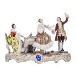 A Saxony porcelain group of a music-making company, marked Aelteste Volkstedter Porzellanmanufaktur,