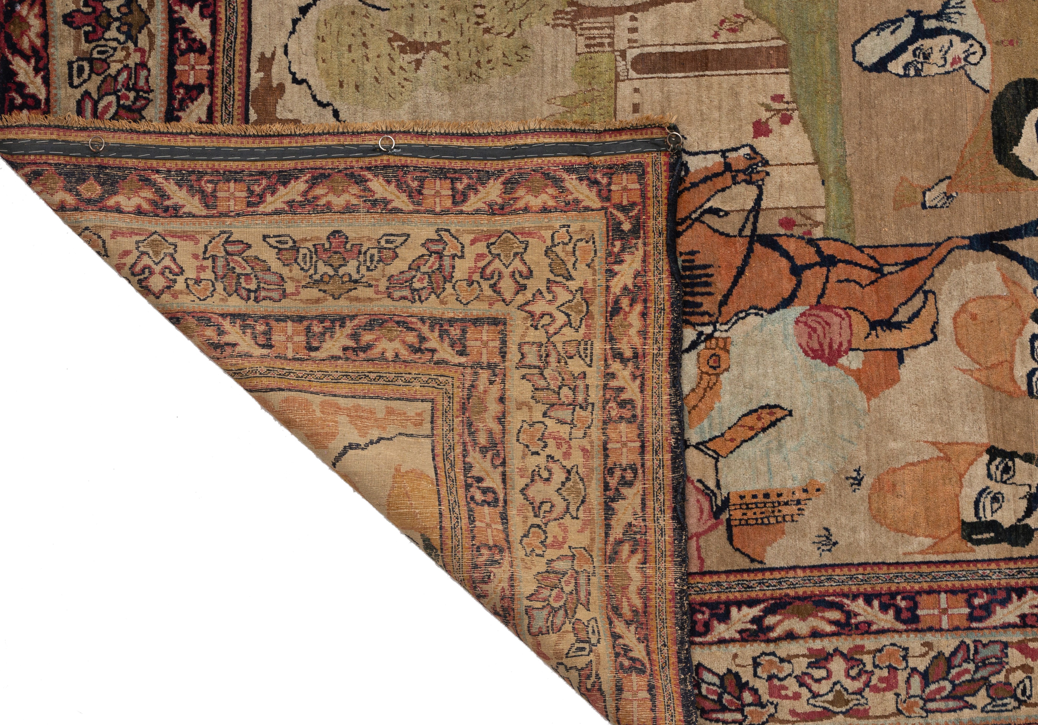 A pictorial Kirman rug, depicting a bathing scene, 19thC, 129 x 230 cm - Image 3 of 9