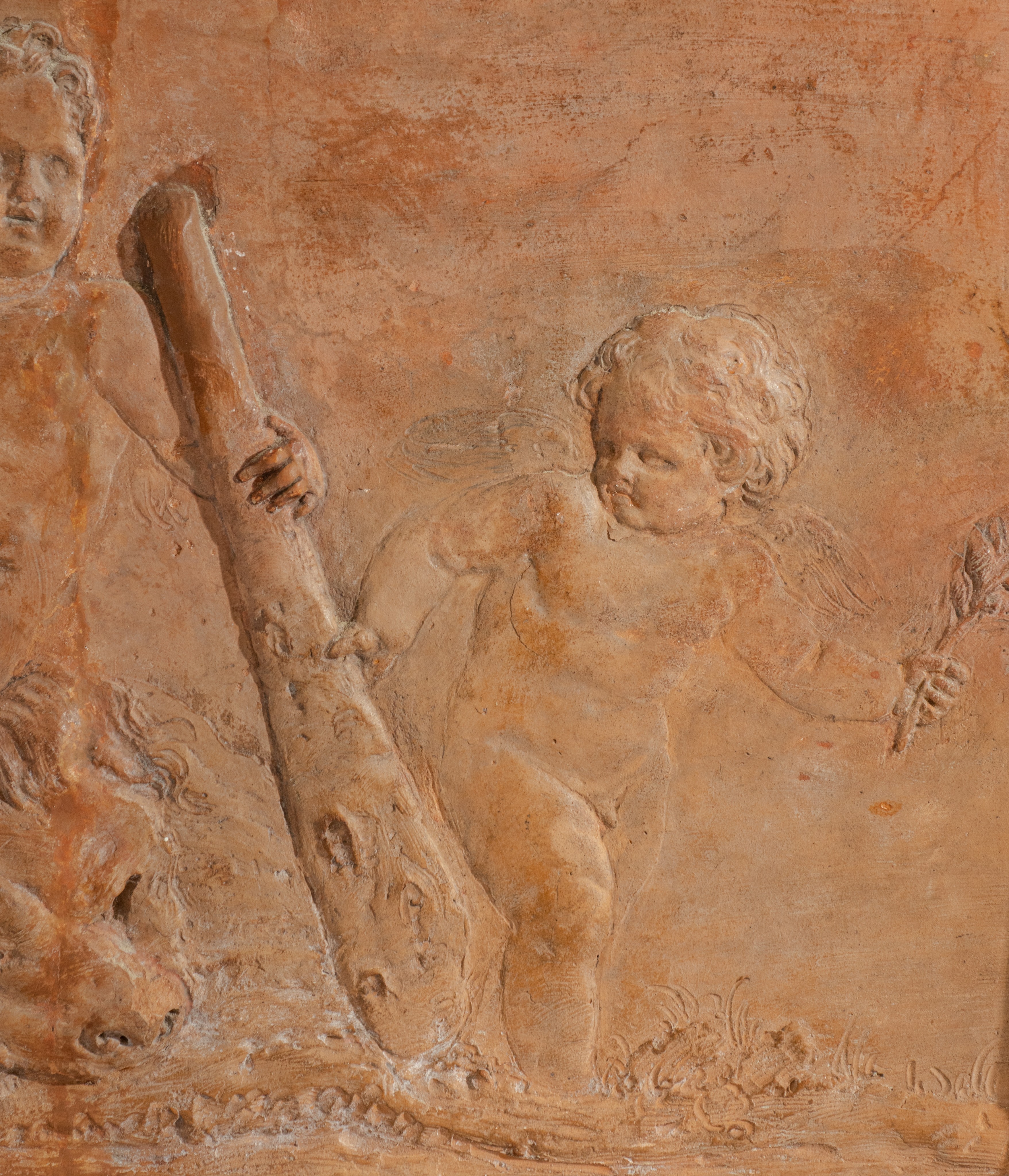 A fine terracotta basso-relievo plaque depicting the young Hercules, 18th/19thC, 31 x 55 cm - Image 5 of 10