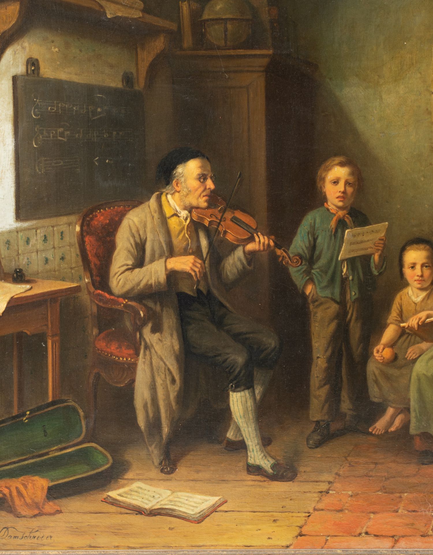 Jan Jacobus Matthijs Damschroder (1825-1905), the music class, oil on canvas, 66 x 78 cm - Image 5 of 6