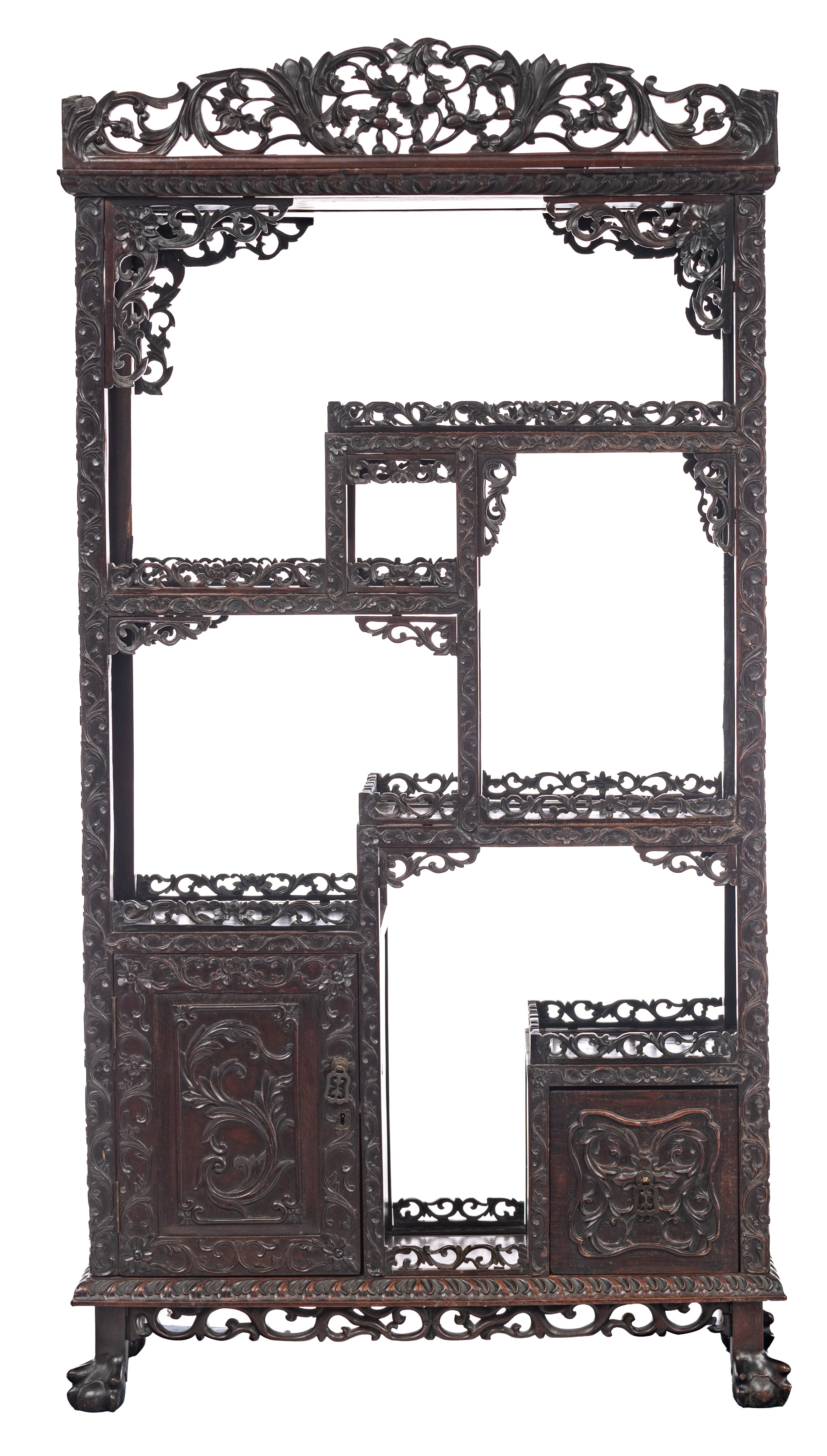 A Chinese carved hardwood cabinet, late Qing, H 177 - W 93 - D 38 cm - Image 2 of 8