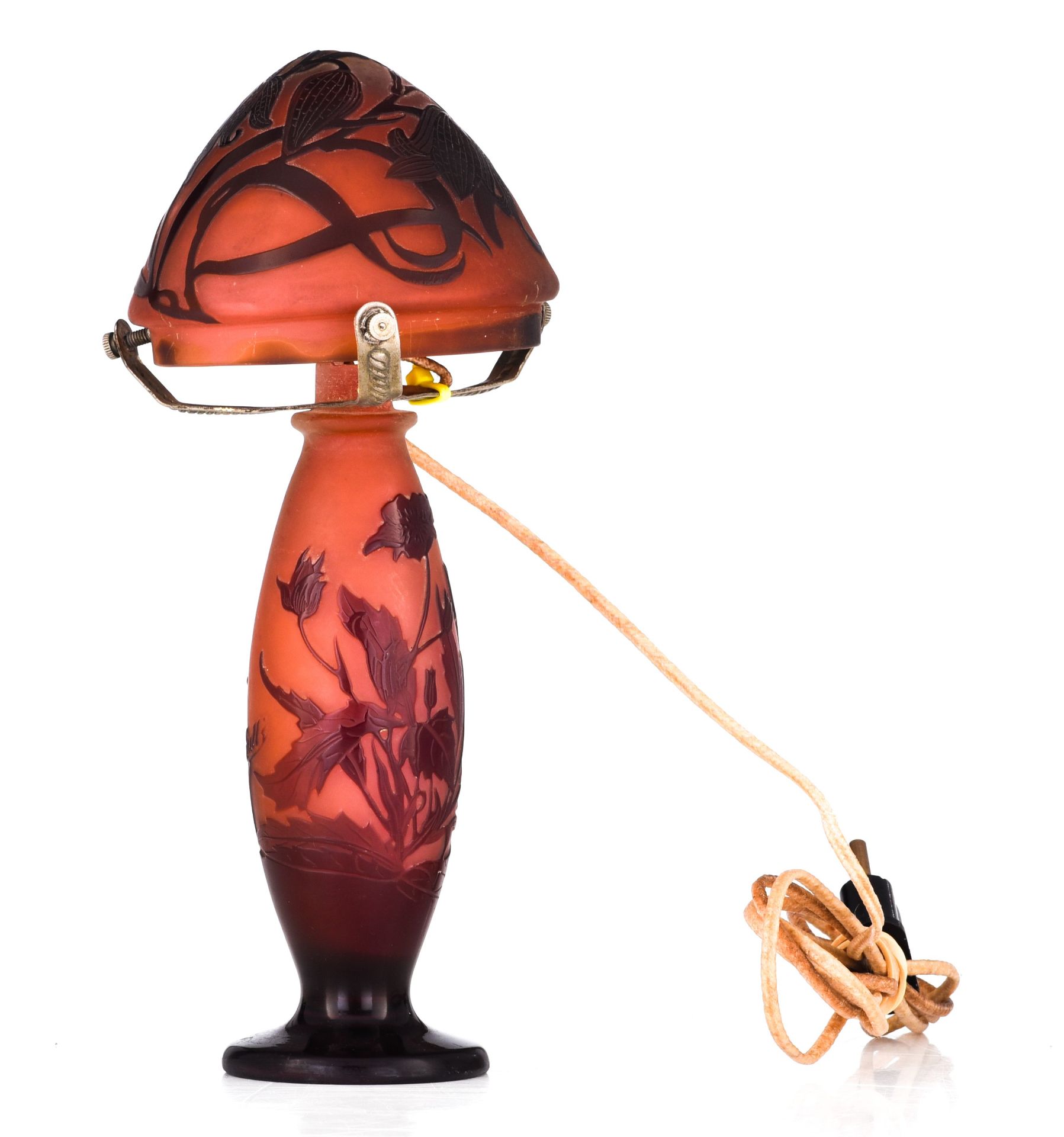 Emile Galle (1846-1904), a glass paste Art Nouveau floral table lamp, H 22 cm - Image 5 of 10