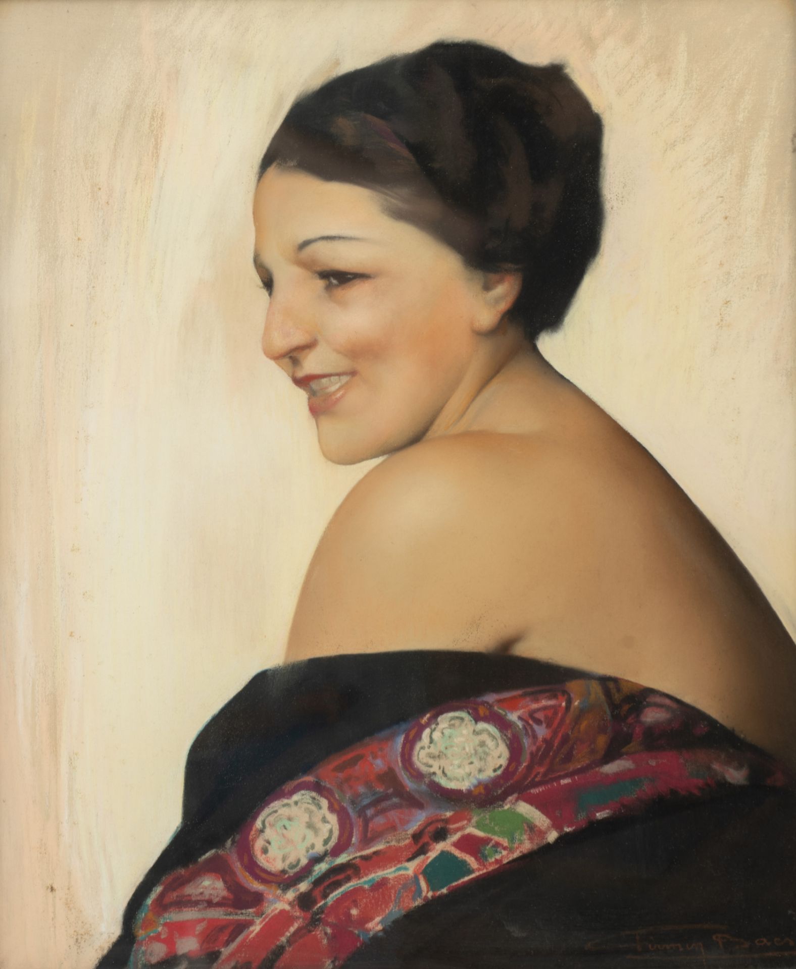Firmin Baes (1874-1945) 'La Rieuse', pastel on canvas, 48,5 x 58,5 cm (+)
