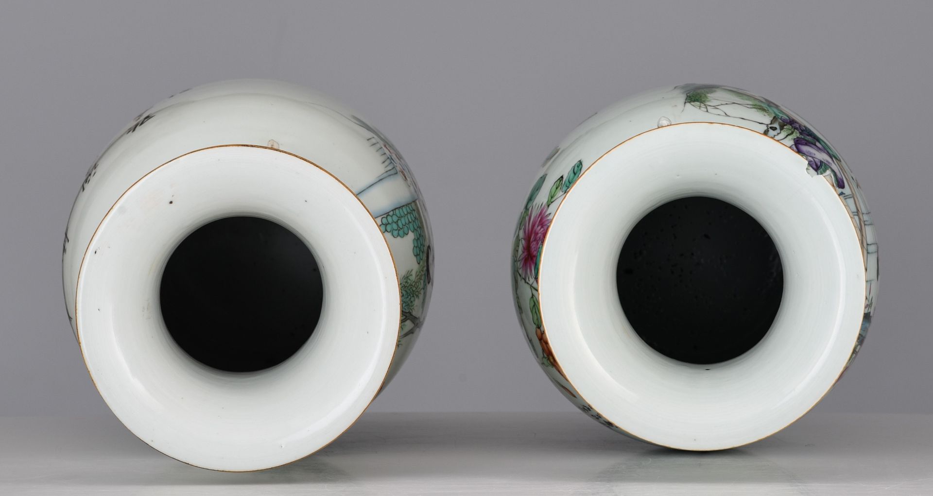 Two Chinese famille rose vases, each with a signed text, Republic period, H 41,5 cm - added a pair o - Image 6 of 14