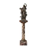 Mathurin Moreau (1822-1912), two dancing beauties, patinated bronze on a marble column, H 205 cm (to