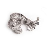 An 18ct white gold bouquet-shaped brooch set with two bigger brilliant cut diamonds, five smaller di