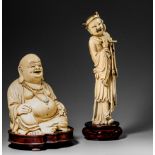 A Chinese carved Peking-ivory figure of the Immortal Lan Caihe, Qing ñ Mid 19thC, H 25,5 cm ñ Total