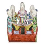 A Chinese famille rose porcelain group depicting five standing sages, Jiaqing period, H 24,5 cm