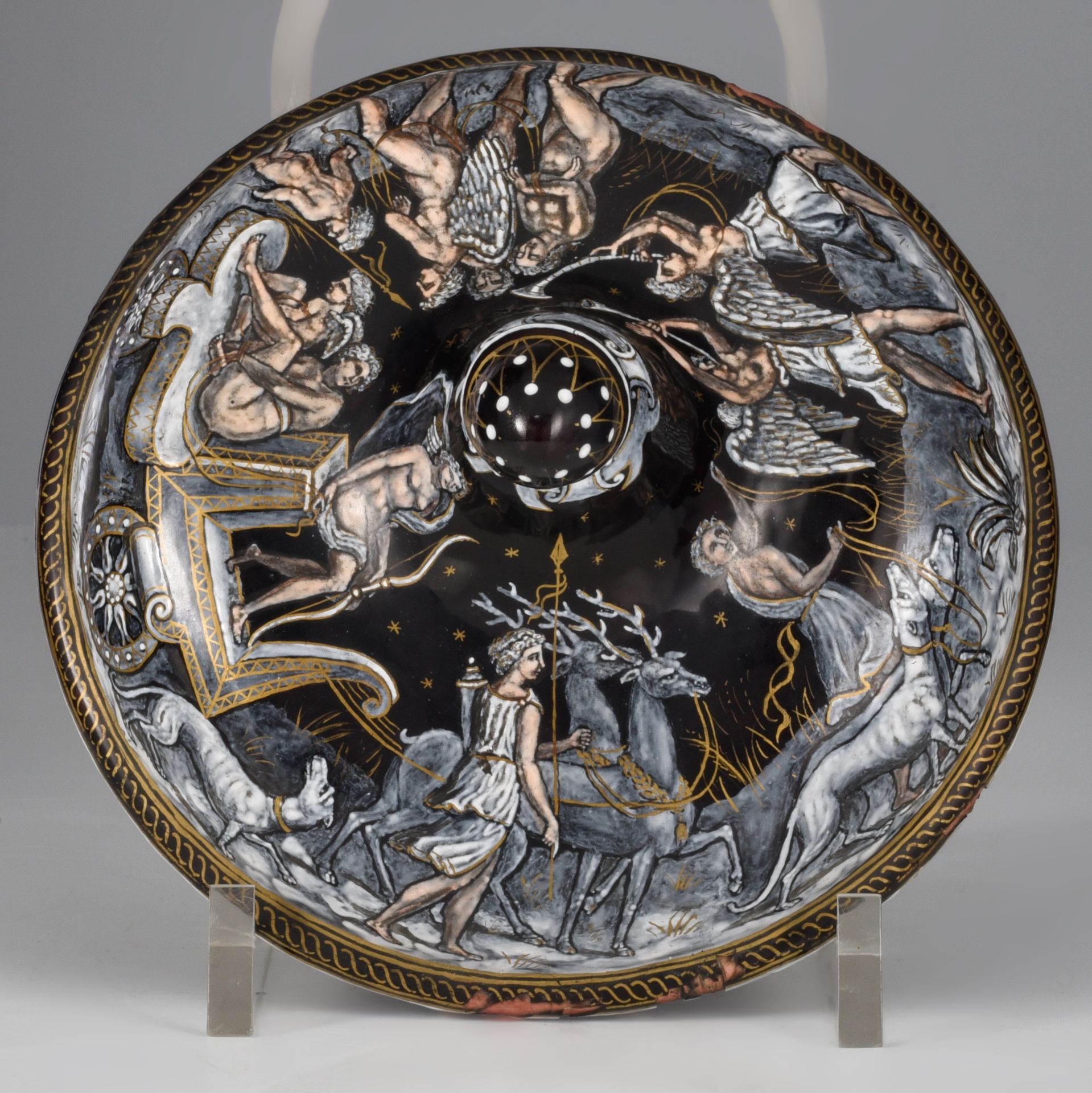 A Limoges enamel tazza with cover, depicting Diana, presumably 16thC, H 29 cm - Image 13 of 18