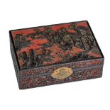 A Chinese carved lacquered jewellery box, late Qing/Republic period, H 9 - 28 x 20 cm