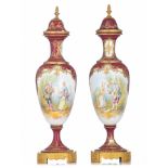 A pair of Sevres type vases and covers, H 45,5 cm