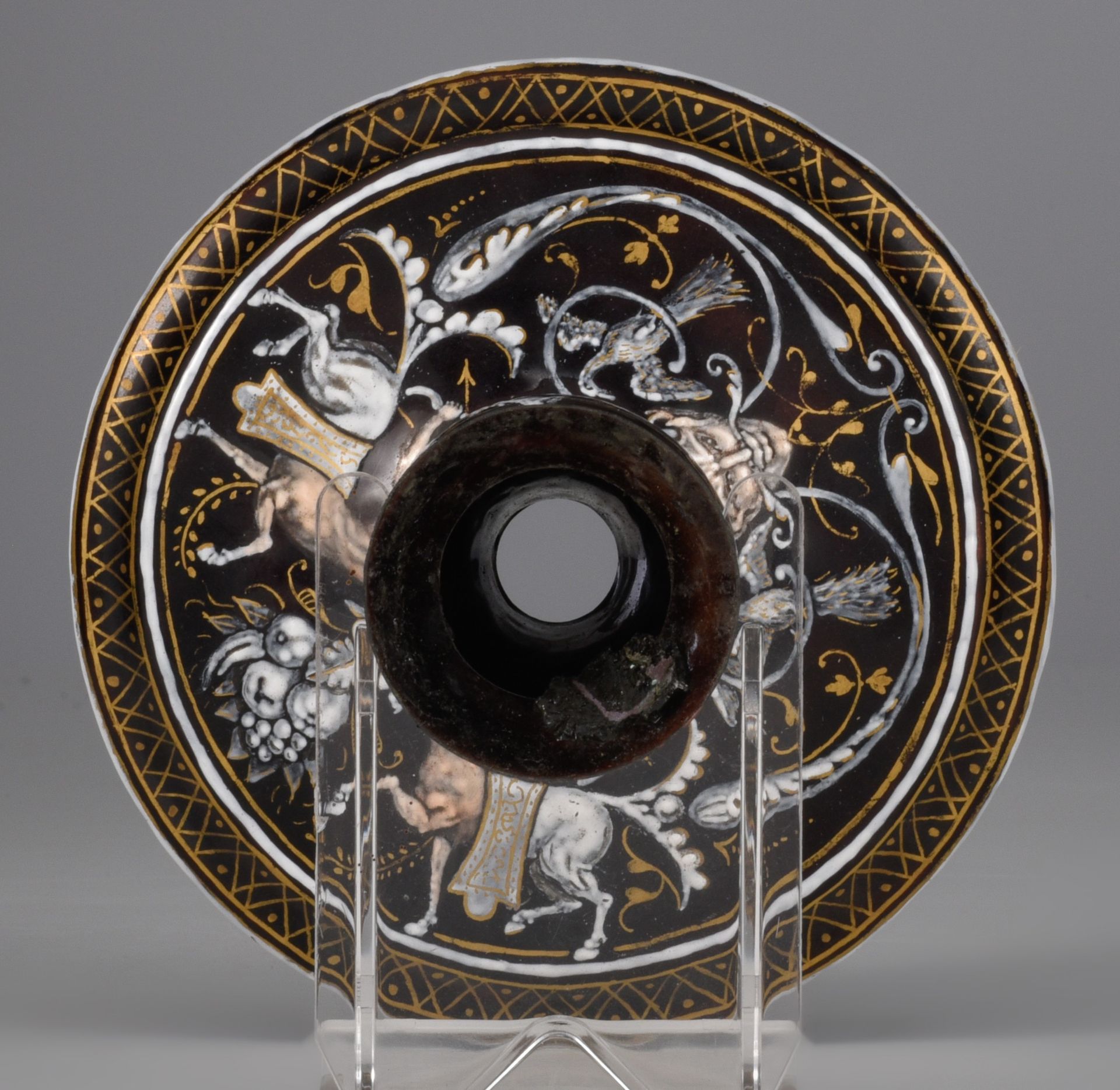 A Limoges enamel tazza with cover, depicting Diana, presumably 16thC, H 29 cm - Image 18 of 18