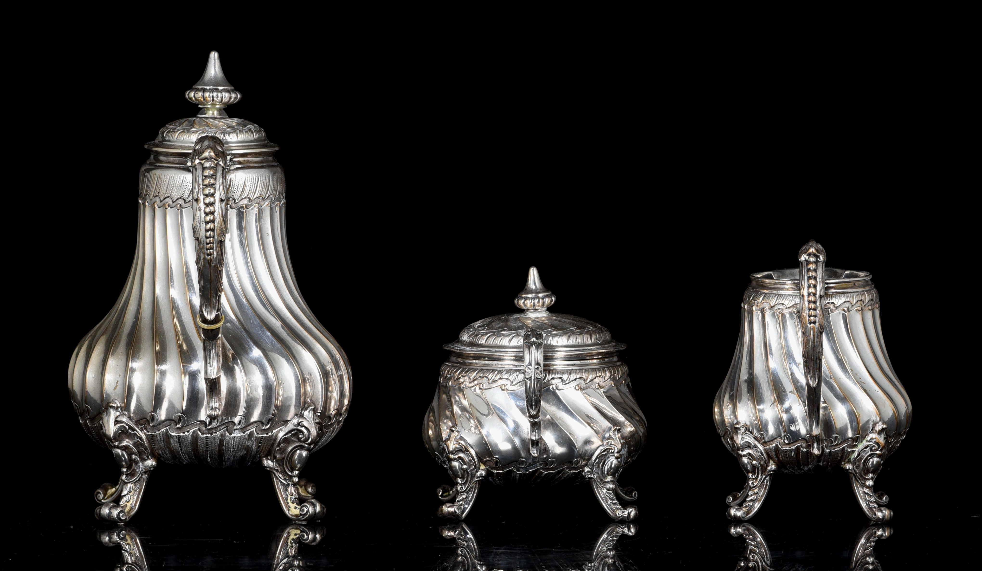 An eclectic three-part silver coffee set, Austria-Hungarian import hallmark (1872-1901) - Image 2 of 11