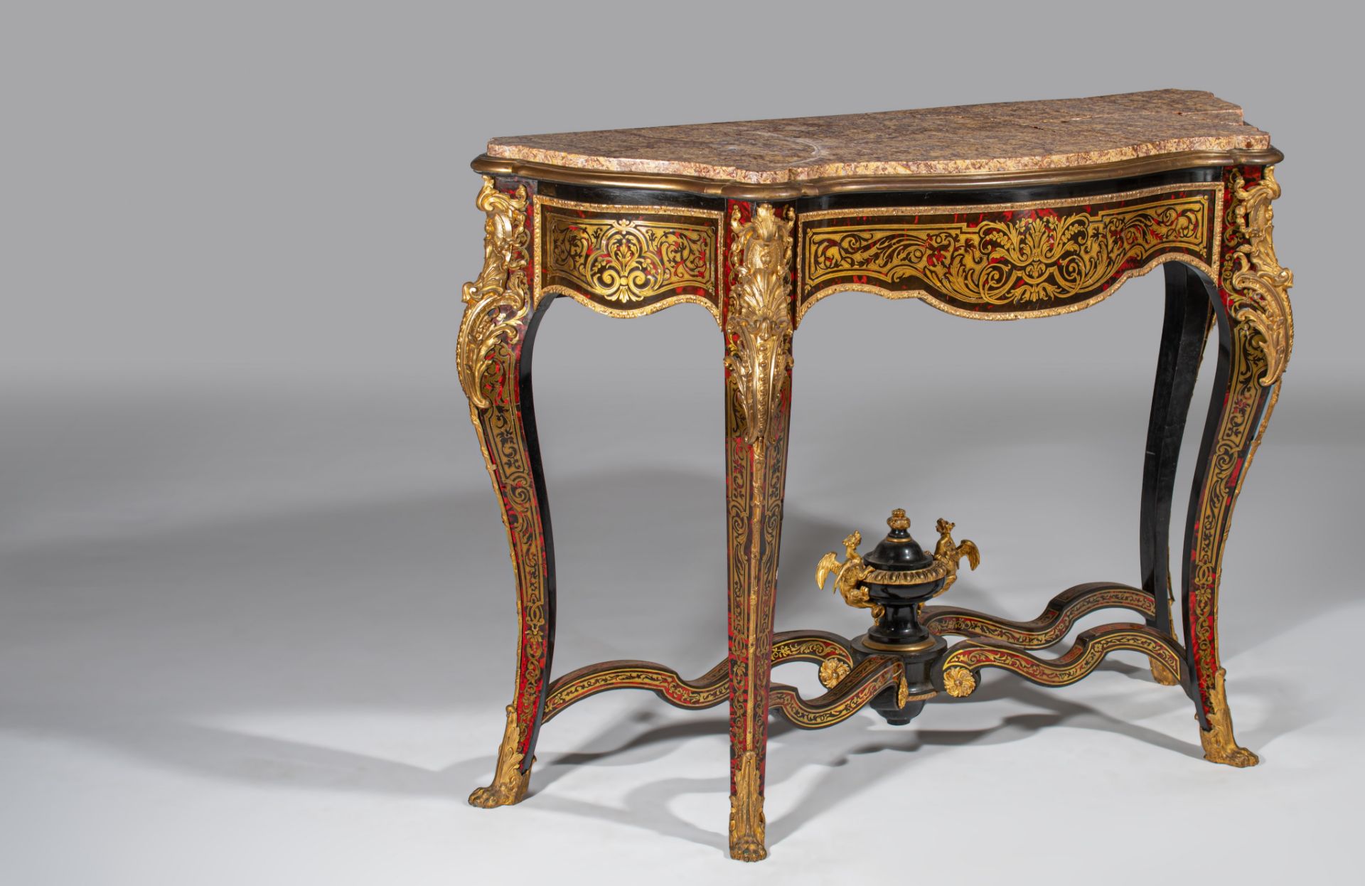 A Napoleon III Boulle work console table, with marble top, marked, H 95 - W 135 - D 50 cm - Image 2 of 10