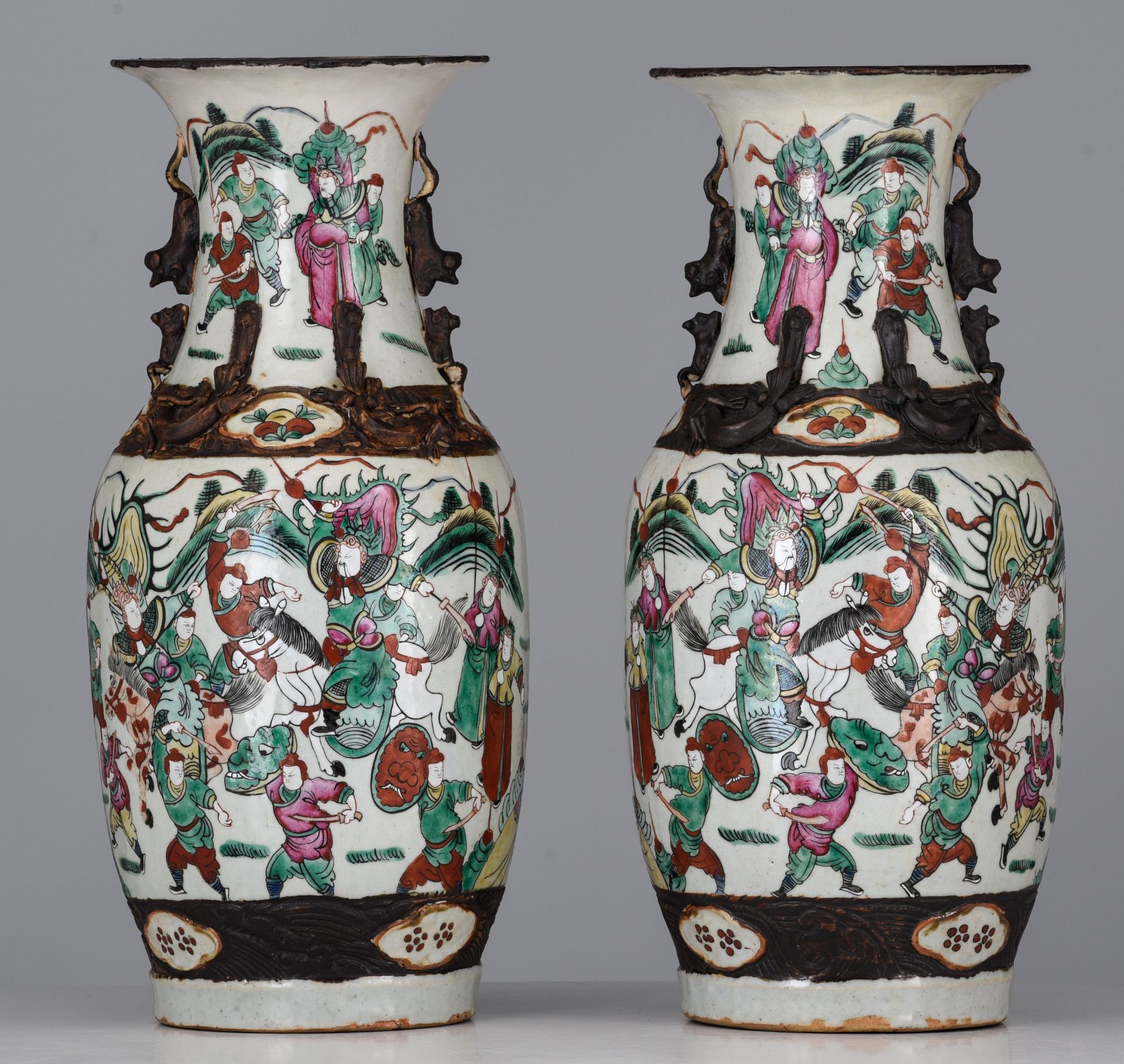 Two Chinese famille rose vases, each with a signed text, Republic period, H 41,5 cm - added a pair o - Image 11 of 14