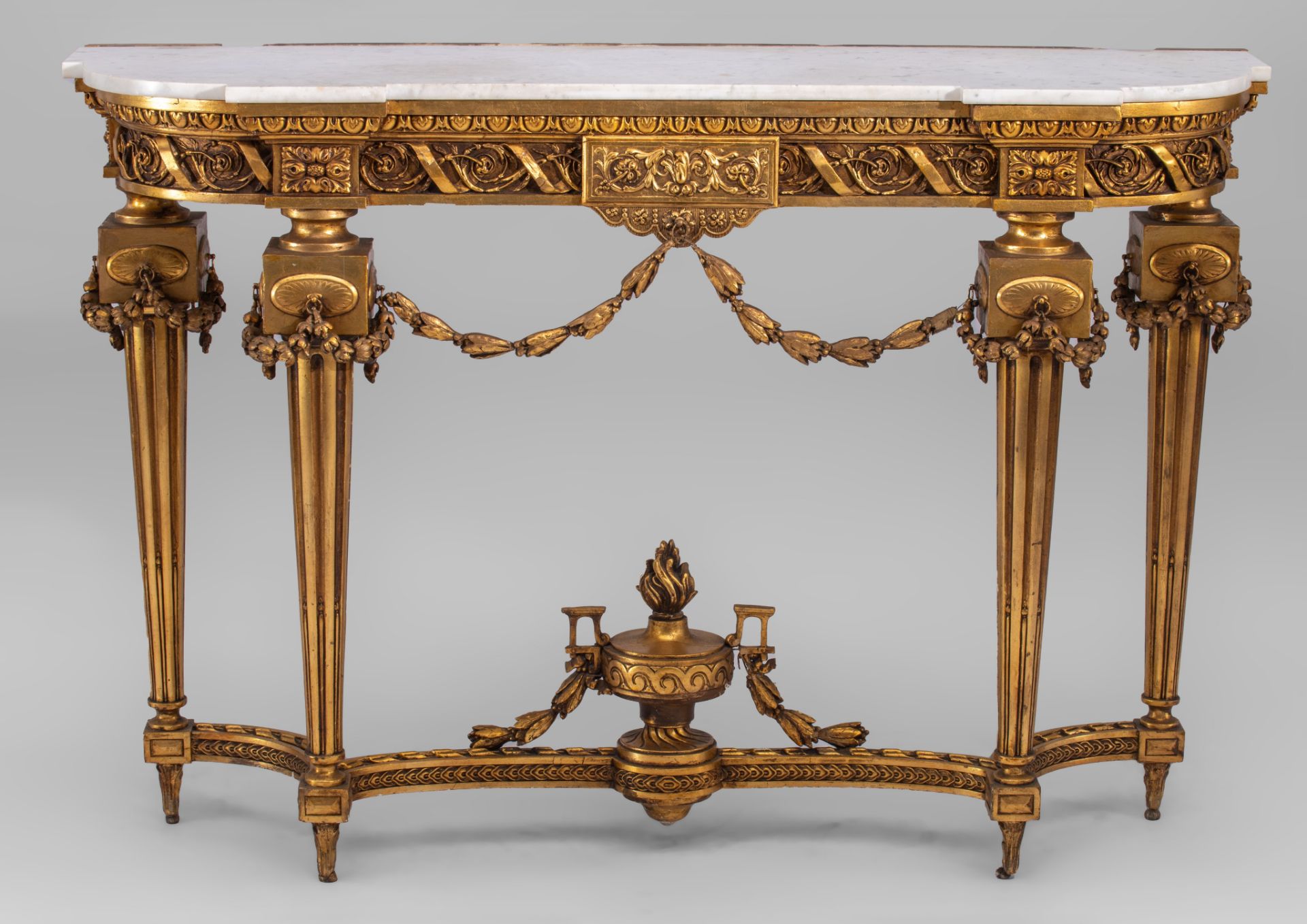 An imposing Neoclassical console table and matching wall mirror, H 92 - W 137 - D 40 - 116 x 191 cm - Image 7 of 11