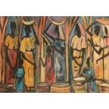 Floris Jespers (1889-1965), African Ladies in Congo, '50s, oil on board, 50 x 72 cm