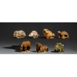 Six Japanese ivory netsuke and one ditto okimono (+)