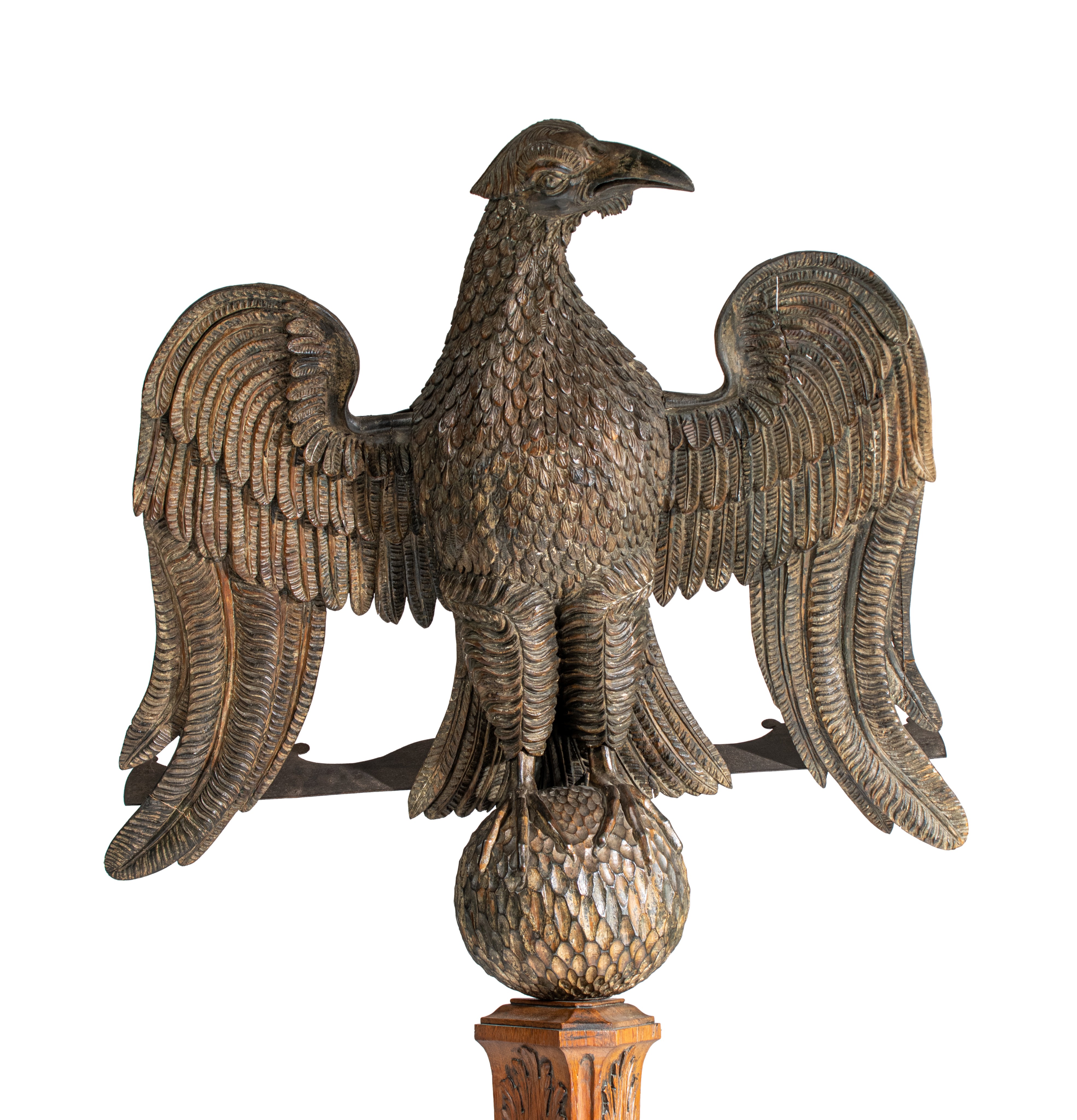 A large and imposing carved oak and pine church eagle lectern, H 230 cm - Bild 6 aus 9