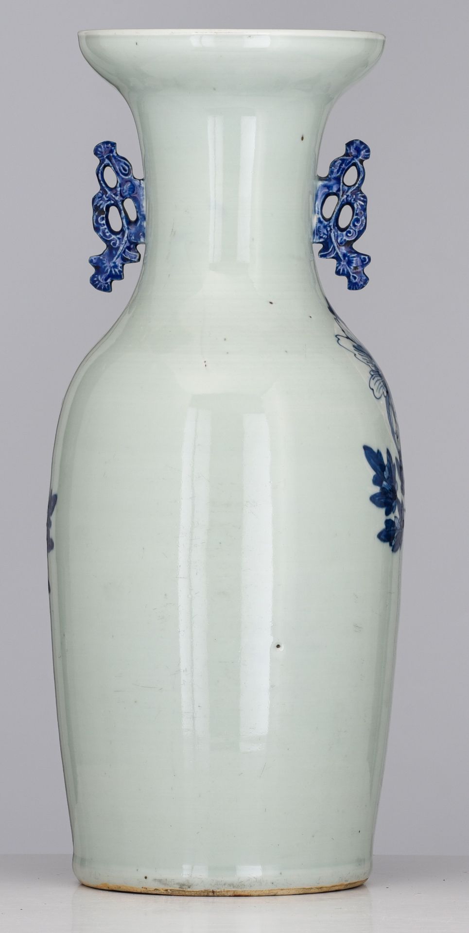 A pair of Chinese Nanking famille rose on crackle-glazed vases, 19thC, H 61 cm - added a blue and wh - Image 11 of 14