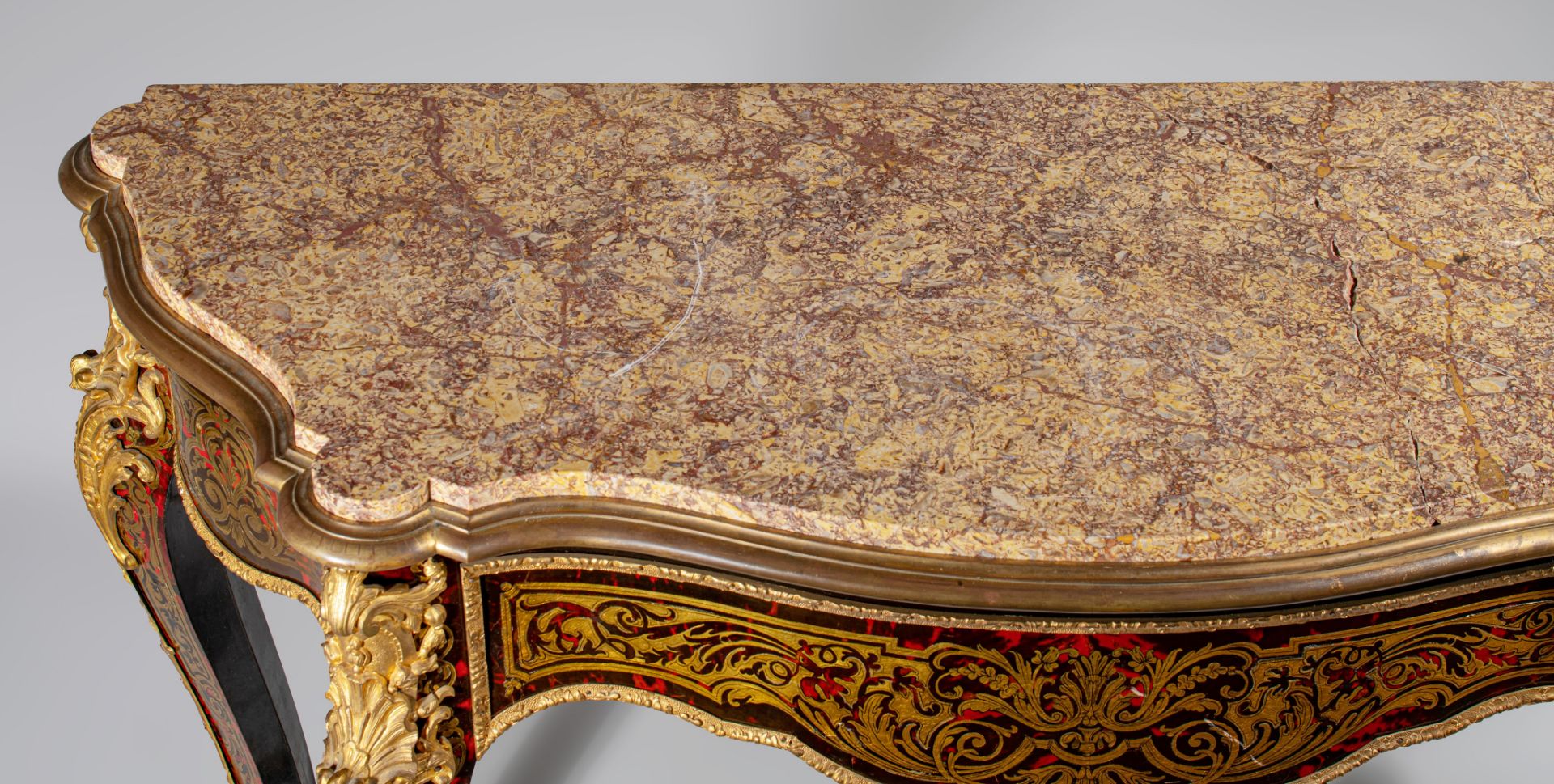 A Napoleon III Boulle work console table, with marble top, marked, H 95 - W 135 - D 50 cm - Image 8 of 10