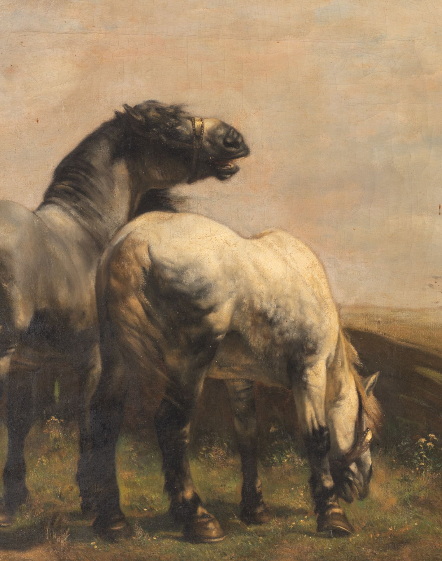 Alfred Verwee (1838-1895), horses in the meadow, oil on canvas, 67 x 91 cm - Image 6 of 7