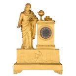 A gilt-bronze Charles X mantle clock, with a scholar on top, H 52 cm