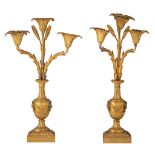 A pair of Neoclassical gilt bronze floral candelabras, H 48 cm