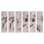 A series of four Chinese scroll paintings, ink on paper, 20thC, 105 x 32 cm - added the same series